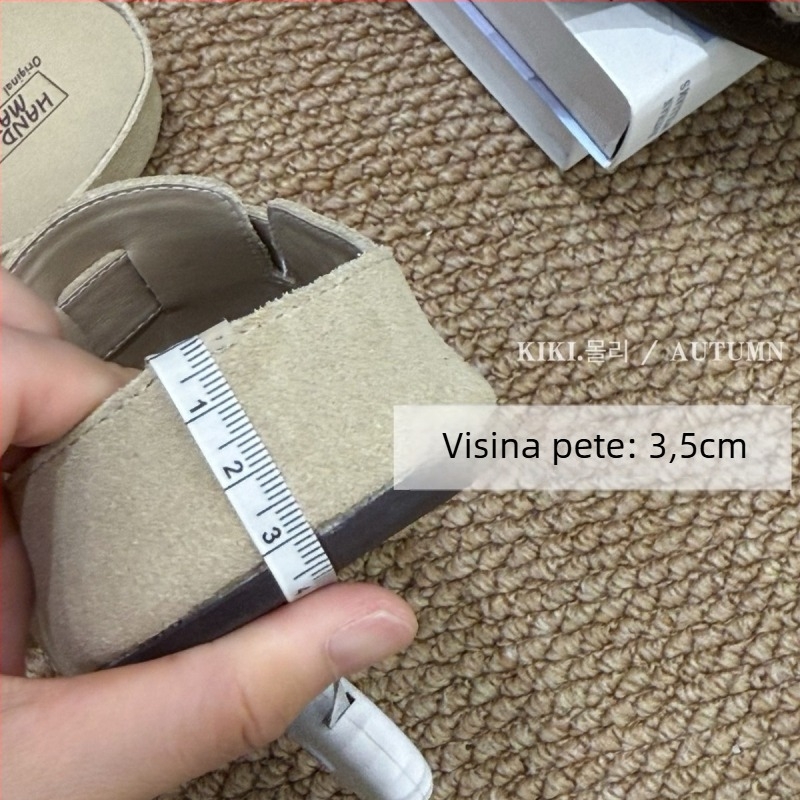 Ženske Birkenstock stil cipele s debelim potplatom, gornji dio teleće nubuk kože, gumeni potplat, karikatura uzorak, povećanje visine 3–5 cm