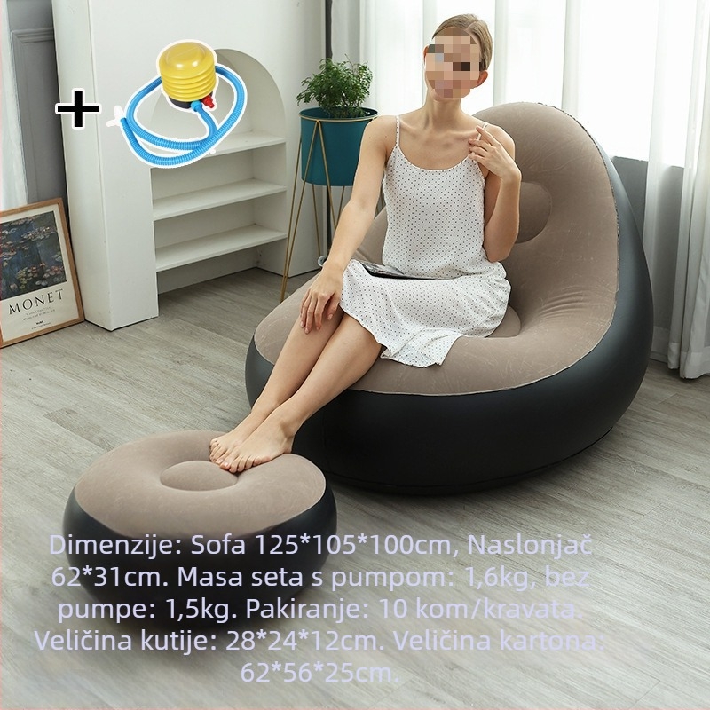 Naduvani kauč s PVC flokiranom površinom; debljina 0,55 mm; težina 1,5 kg; materijal: ekološki PVC; model: PVC naduvani kauč