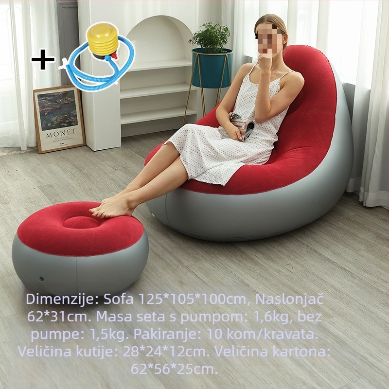 Naduvani kauč s PVC flokiranom površinom; debljina 0,55 mm; težina 1,5 kg; materijal: ekološki PVC; model: PVC naduvani kauč