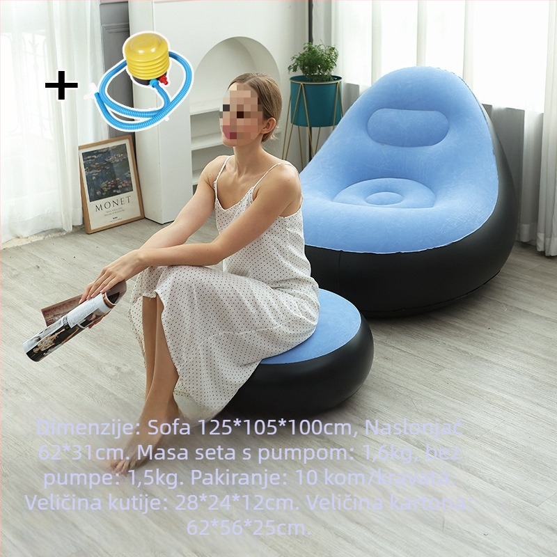 Naduvani kauč s PVC flokiranom površinom; debljina 0,55 mm; težina 1,5 kg; materijal: ekološki PVC; model: PVC naduvani kauč