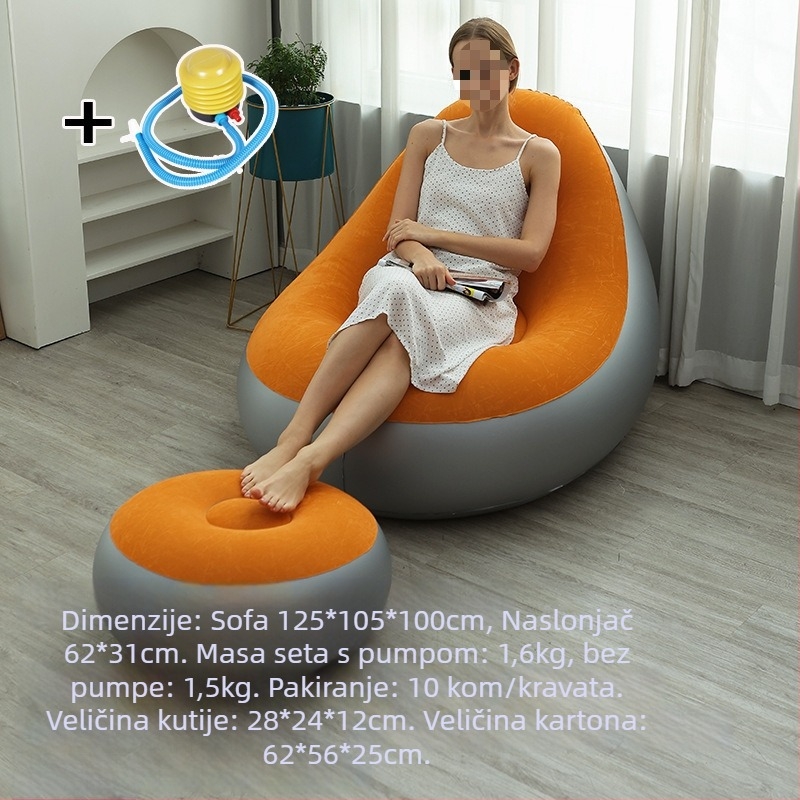 Naduvani kauč s PVC flokiranom površinom; debljina 0,55 mm; težina 1,5 kg; materijal: ekološki PVC; model: PVC naduvani kauč