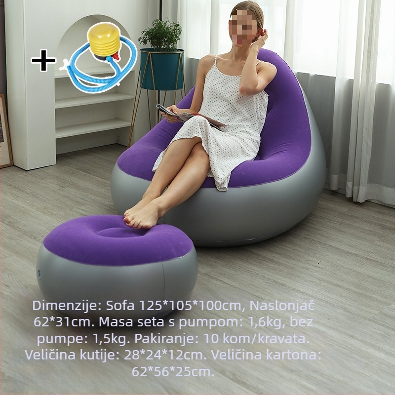 Naduvani kauč s PVC flokiranom površinom; debljina 0,55 mm; težina 1,5 kg; materijal: ekološki PVC; model: PVC naduvani kauč