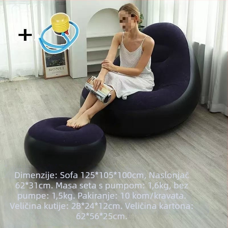 Naduvani kauč s PVC flokiranom površinom; debljina 0,55 mm; težina 1,5 kg; materijal: ekološki PVC; model: PVC naduvani kauč