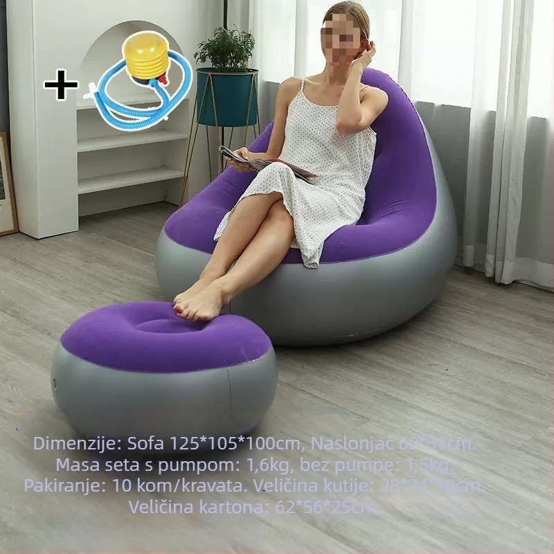 Naduvani kauč s PVC flokiranom površinom; debljina 0,55 mm; težina 1,5 kg; materijal: ekološki PVC; model: PVC naduvani kauč