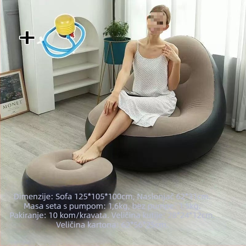Naduvani kauč s PVC flokiranom površinom; debljina 0,55 mm; težina 1,5 kg; materijal: ekološki PVC; model: PVC naduvani kauč