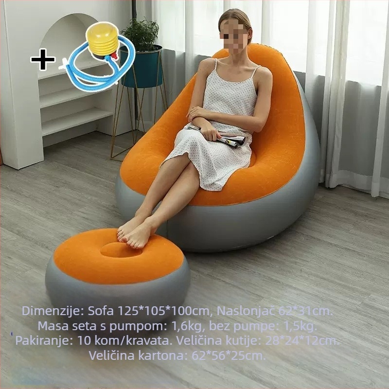 Naduvani kauč s PVC flokiranom površinom; debljina 0,55 mm; težina 1,5 kg; materijal: ekološki PVC; model: PVC naduvani kauč