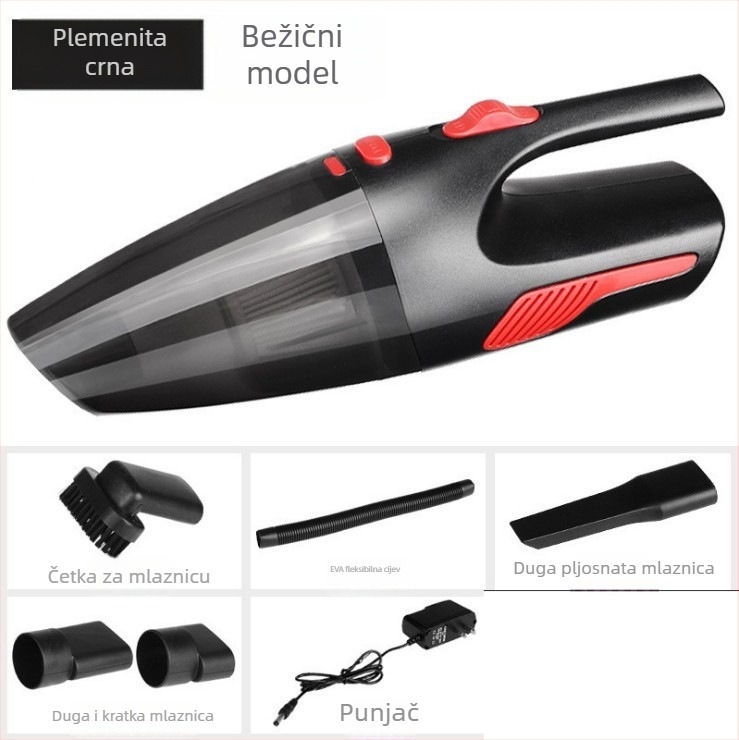 Prijenosni usisavač za automobil za mokro i suho čišćenje, snažan 120W, usis 20000 Pa, kabel duljine 200 cm, napajanje iz utičnice za cigaretu 12V, pogodan za auto i dom