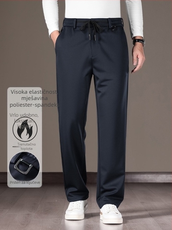 Muške hlače za poslovni casual stil, ravni kroj, visok pas, s pojasom, zatvaračem, materijal otporan na nabor