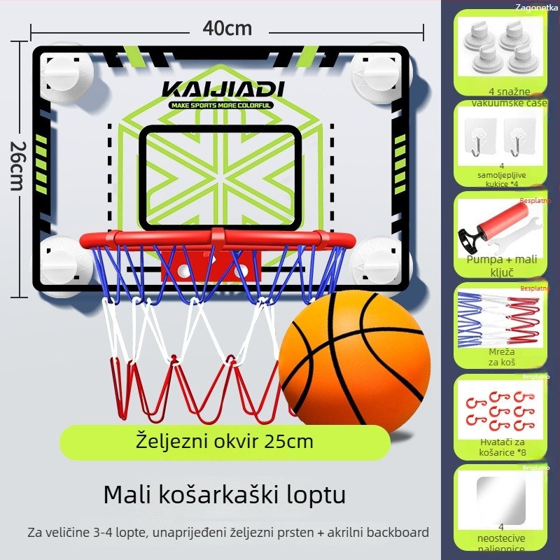 Zidni koš za košarku s tablicom za djecu – bez bušenja, PVC, 0,5–3 kg, unutarnja/vanjska upotreba, tih