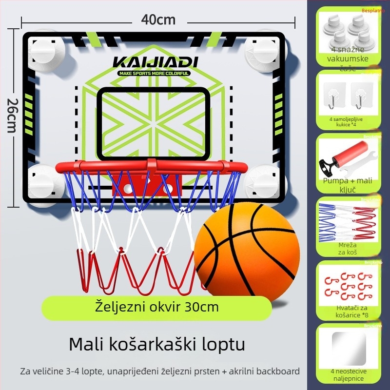 Zidni koš za košarku s tablicom za djecu – bez bušenja, PVC, 0,5–3 kg, unutarnja/vanjska upotreba, tih