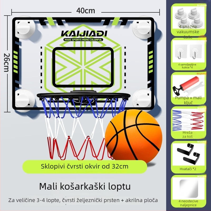 Zidni koš za košarku s tablicom za djecu – bez bušenja, PVC, 0,5–3 kg, unutarnja/vanjska upotreba, tih