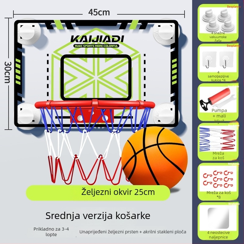 Zidni koš za košarku s tablicom za djecu – bez bušenja, PVC, 0,5–3 kg, unutarnja/vanjska upotreba, tih