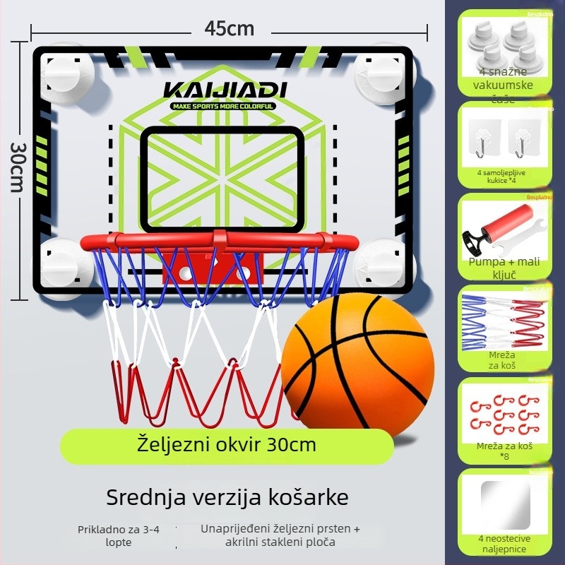 Zidni koš za košarku s tablicom za djecu – bez bušenja, PVC, 0,5–3 kg, unutarnja/vanjska upotreba, tih