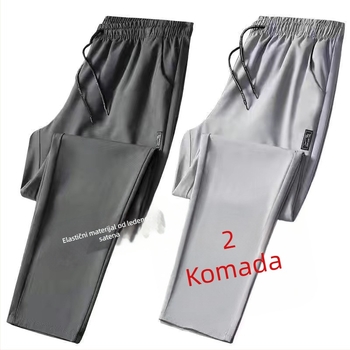 Muške ljetne hlače ravnog kroja, srednji pojas, elastičan Milk Silk (Vinylon) materijal, lagana tkanina, zatvaranje uz vezicu