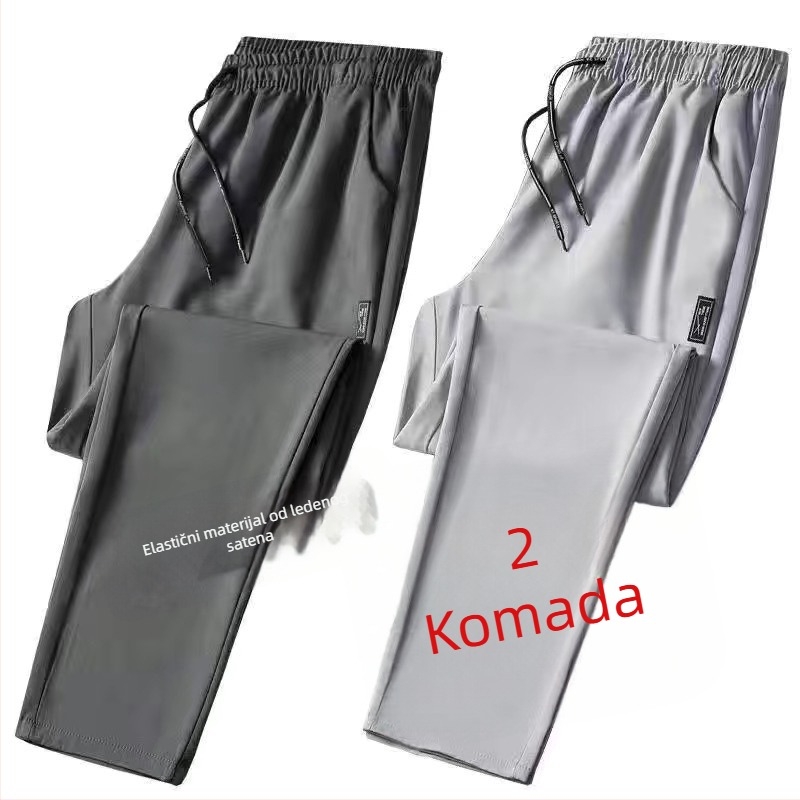 Muške ljetne hlače ravnog kroja, srednji pojas, elastičan Milk Silk (Vinylon) materijal, lagana tkanina, zatvaranje uz vezicu