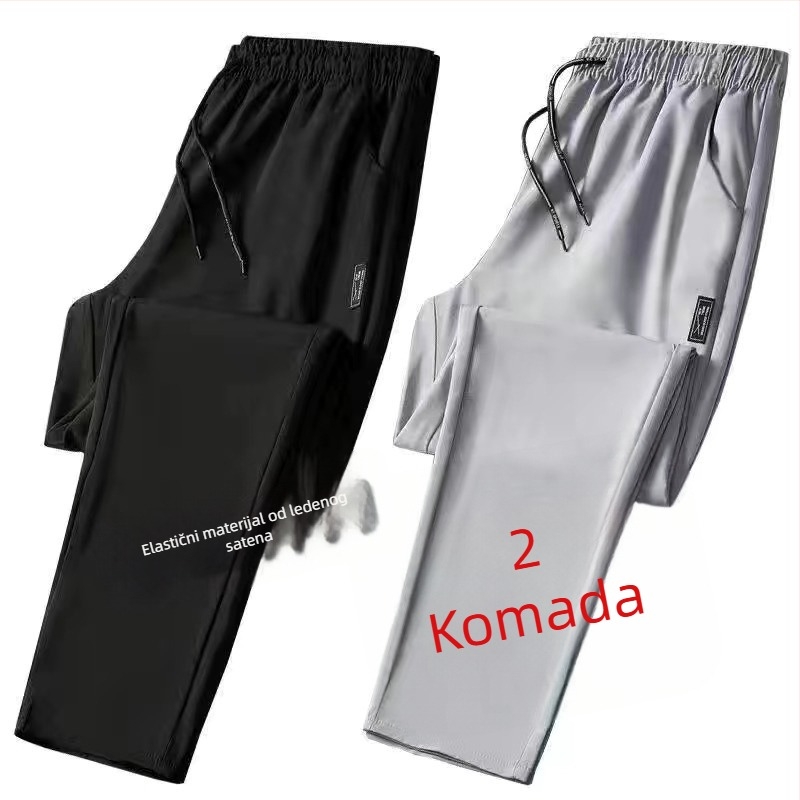 Muške ljetne hlače ravnog kroja, srednji pojas, elastičan Milk Silk (Vinylon) materijal, lagana tkanina, zatvaranje uz vezicu