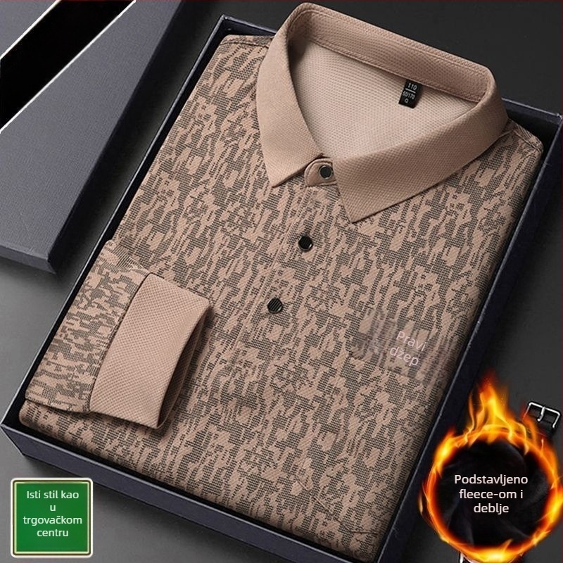 Beijiang Wolf polo majica, prugasti uzorak, dugi rukav, opušteni kroj, rayon tkanina