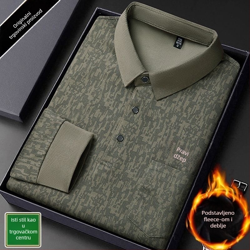 Beijiang Wolf polo majica, prugasti uzorak, dugi rukav, opušteni kroj, rayon tkanina