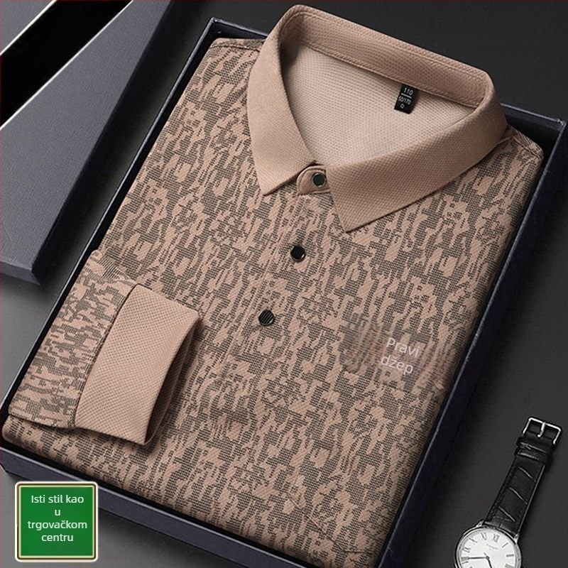 Beijiang Wolf polo majica, prugasti uzorak, dugi rukav, opušteni kroj, rayon tkanina