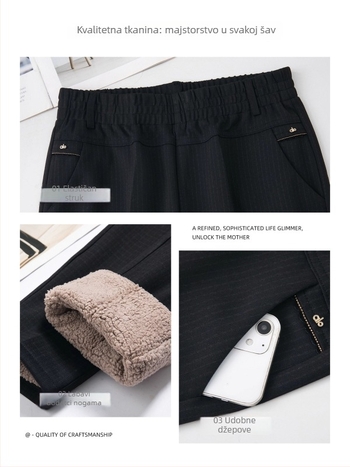 Datang Furong Ženske hlače od lamb fleece za zimu, udoban slobodan kroj, dugi ravni kroj, materijal: viskozna 50–70%, poliester 30–50%, spandex 2,4%