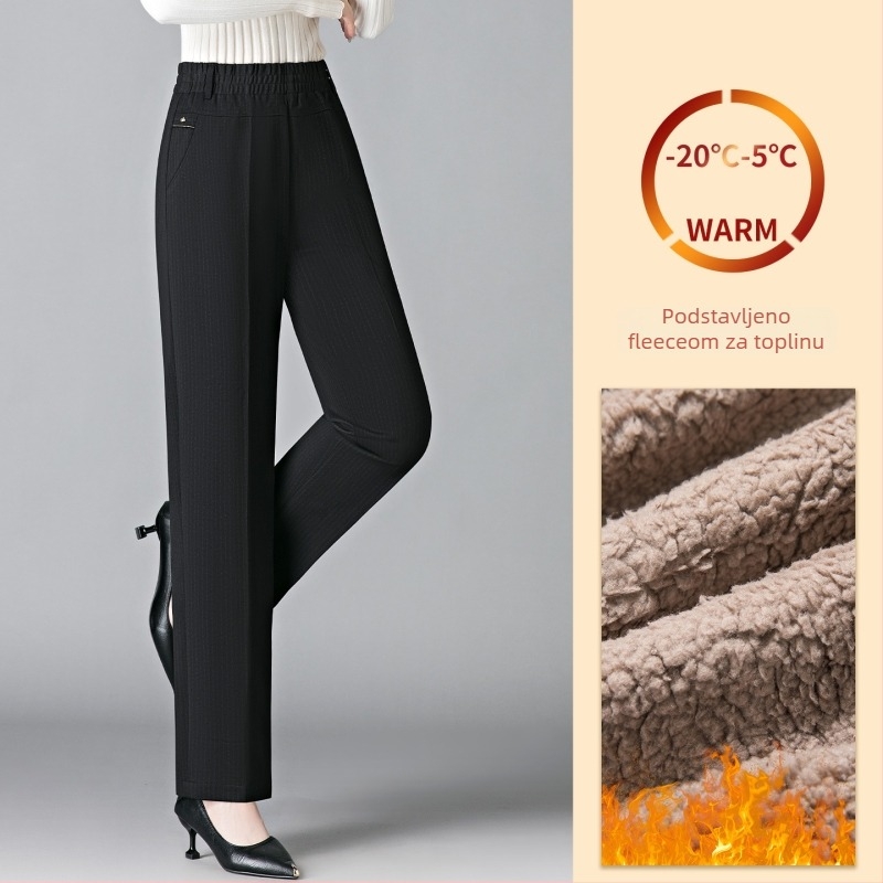 Datang Furong Ženske hlače od lamb fleece za zimu, udoban slobodan kroj, dugi ravni kroj, materijal: viskozna 50–70%, poliester 30–50%, spandex 2,4%