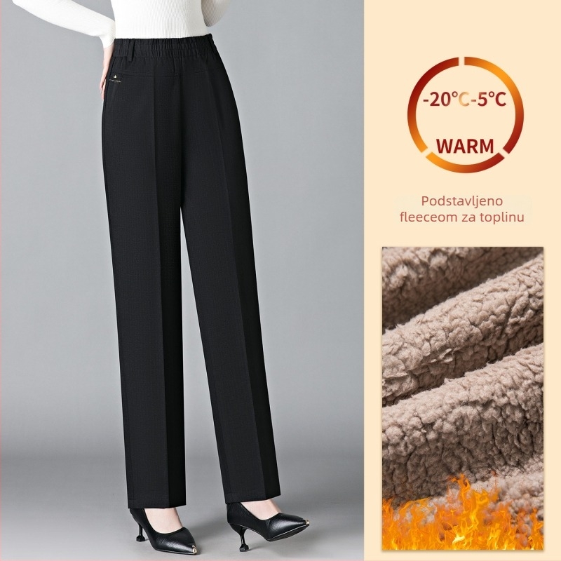 Datang Furong Ženske hlače od lamb fleece za zimu, udoban slobodan kroj, dugi ravni kroj, materijal: viskozna 50–70%, poliester 30–50%, spandex 2,4%