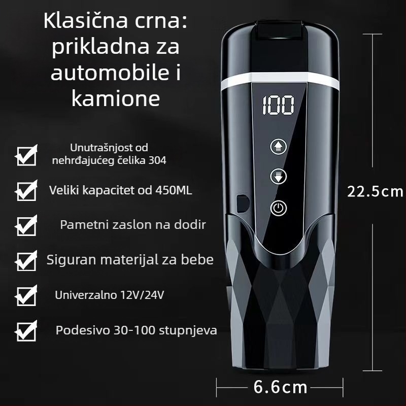 Automobilska grijana čaša za vodu 12V/24V, ABS, 65–95W, Model JZ-6581