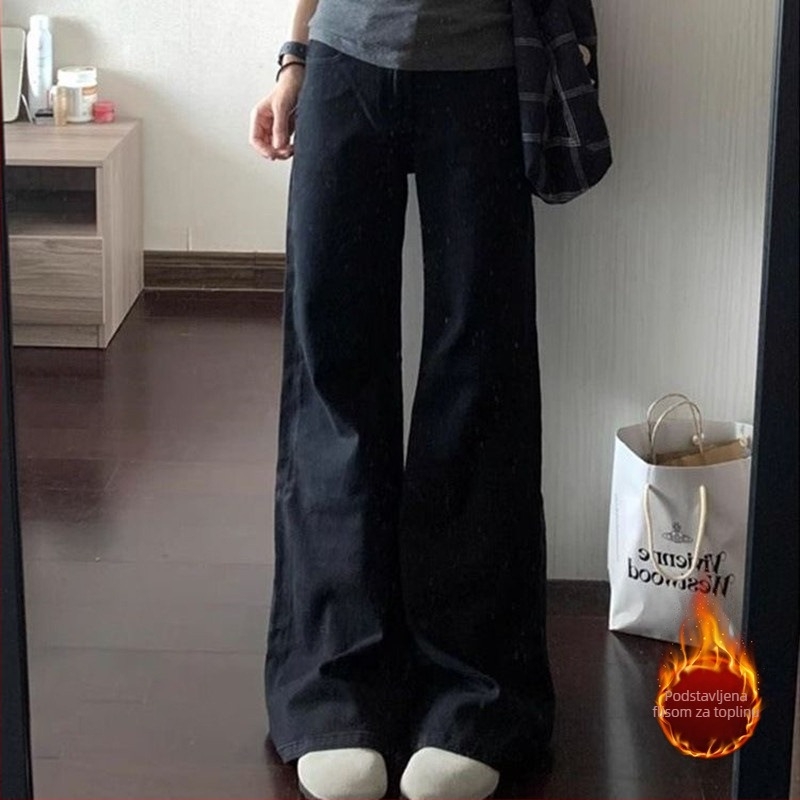 Traperice s mikro-flare siluetom, flis podstava denim, visokim strukom, denim s 30–50% poliestera