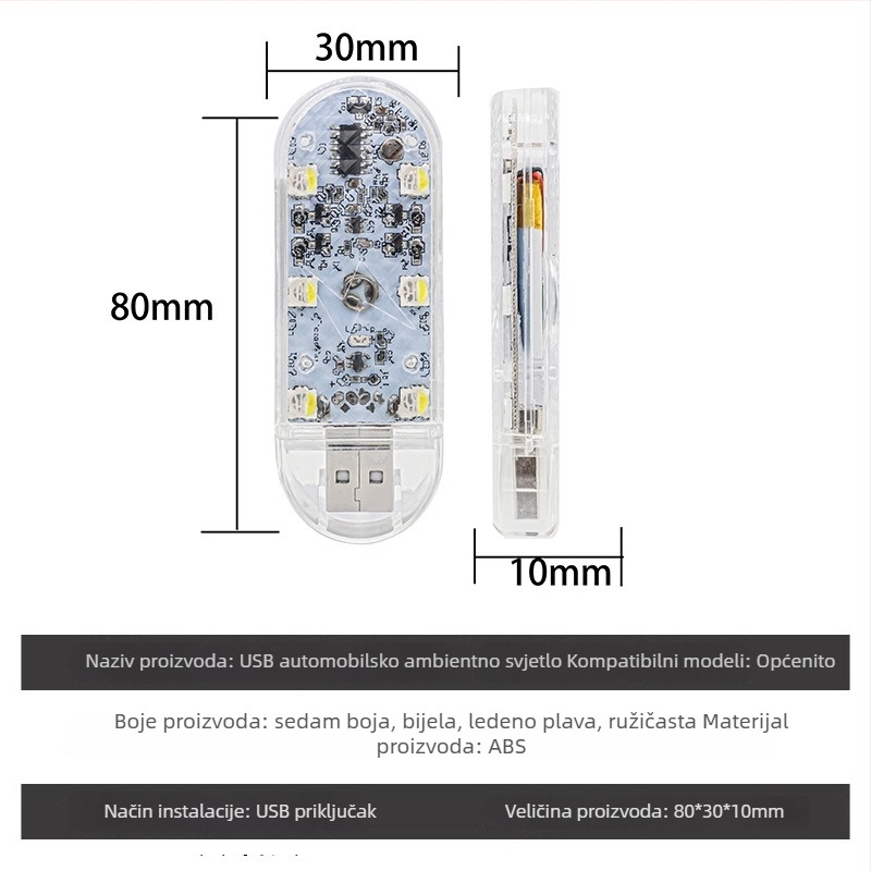 Automobilsko USB dotykovno atmosfersko svjetlo s glasovnim upravljanjem, višenamjensko noćno svjetlo i kutija za pohranu (12V • 1.5W • 0.3A • USB touch atmosphere light)