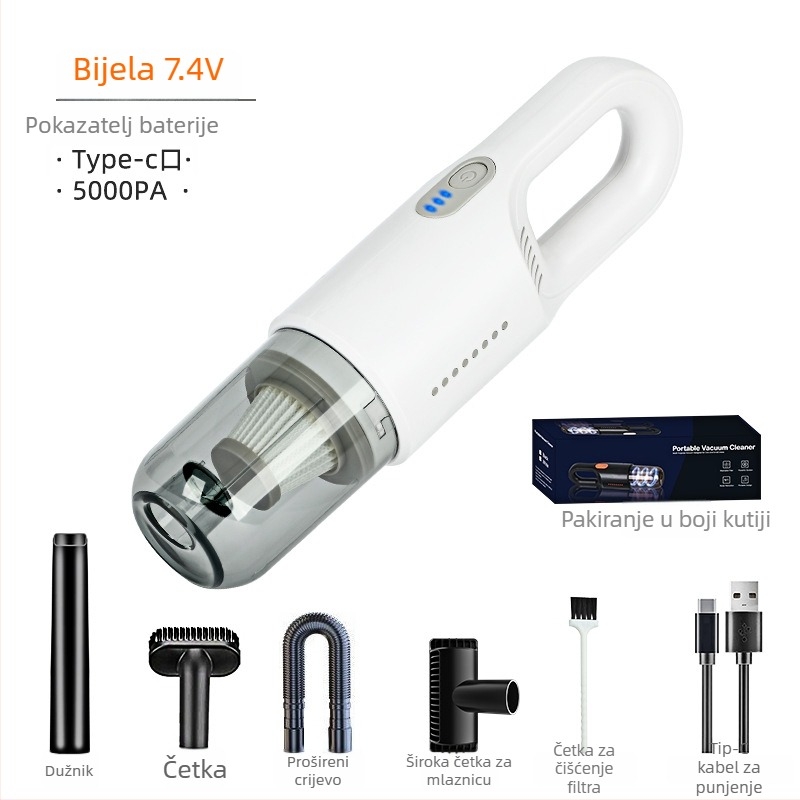 Bežični usisavač za automobil i dom – 110W, usisna snaga 7500 Pa, napon 7,4/11,1 V, trajanje baterije 35 minuta