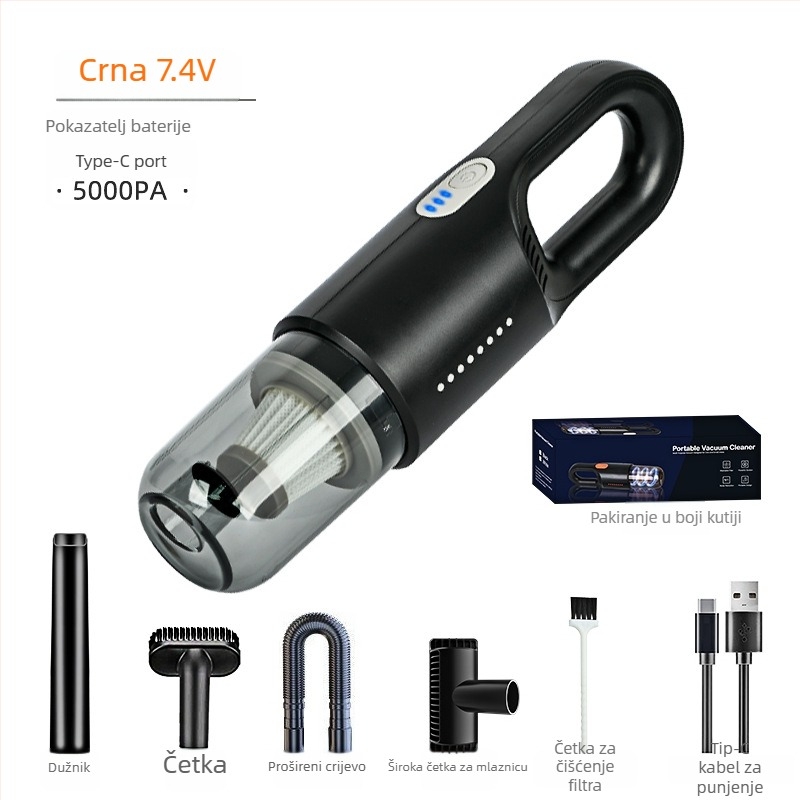 Bežični usisavač za automobil i dom – 110W, usisna snaga 7500 Pa, napon 7,4/11,1 V, trajanje baterije 35 minuta