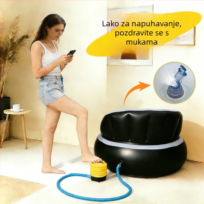 Naduvani jednosedni kamping ležaljka s plišanim površinom (flocked), sklopiva, s vanjskom pumpom; težina 1,1 kg, nosivost 200 kg, 1 sloj