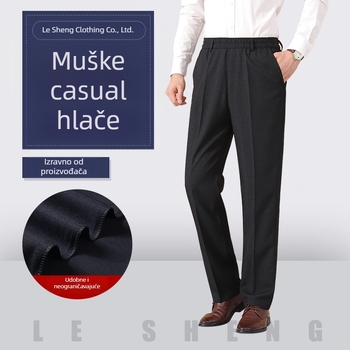 Muške hlače za proljeće-jesen, debeli poliester s elastikom, visok pas, ravni kroj, zip