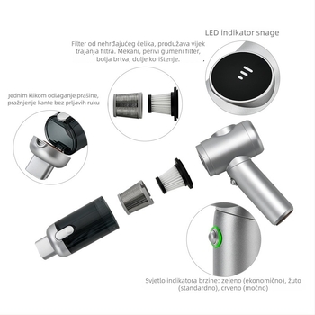 Prijenosni bežični ručni usisavač s brushless motorom, 11.1V, 120W, 20000 Pa, 40 min, 78 dB, za kuću i auto, punjiv