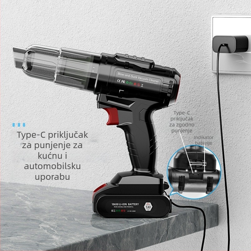 Ručni bežični usisavač za automobil, 7.4V, 110W, 6000Pa, Brushless