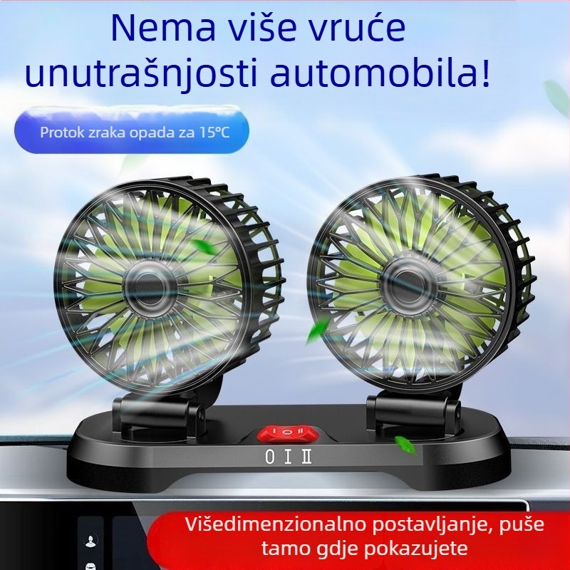 Automobilski ventilator s dvije glave, 12V za kombije, 24V za kamione, USB ventilator za hlađenje
