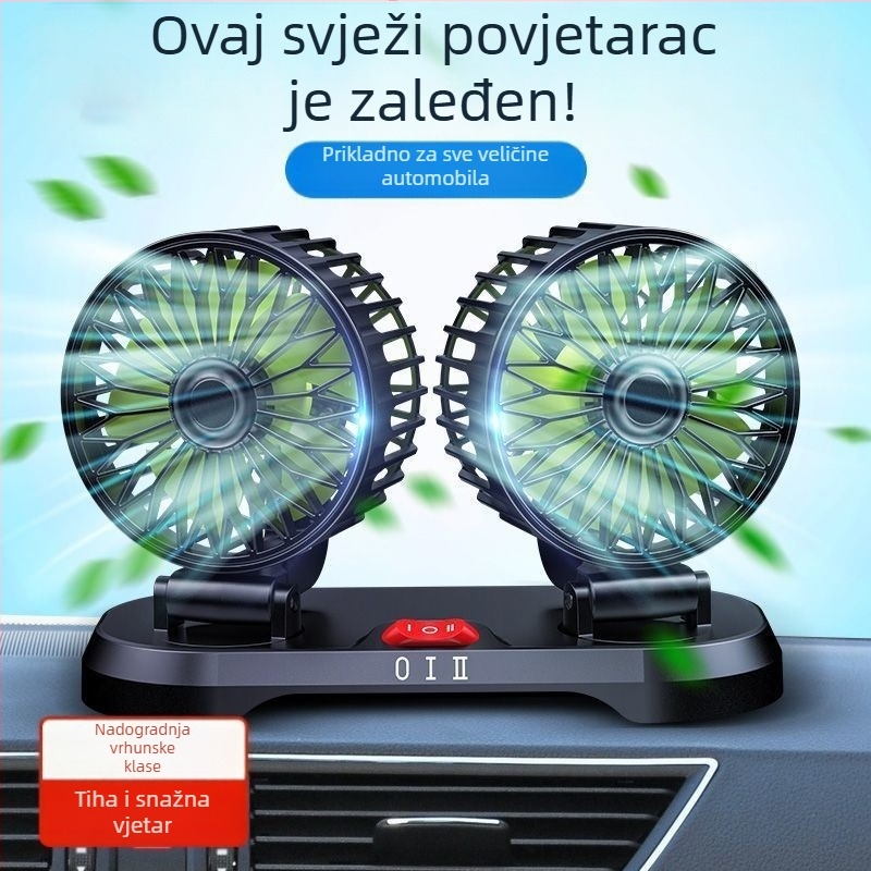 Automobilski ventilator s dvije glave, 12V za kombije, 24V za kamione, USB ventilator za hlađenje