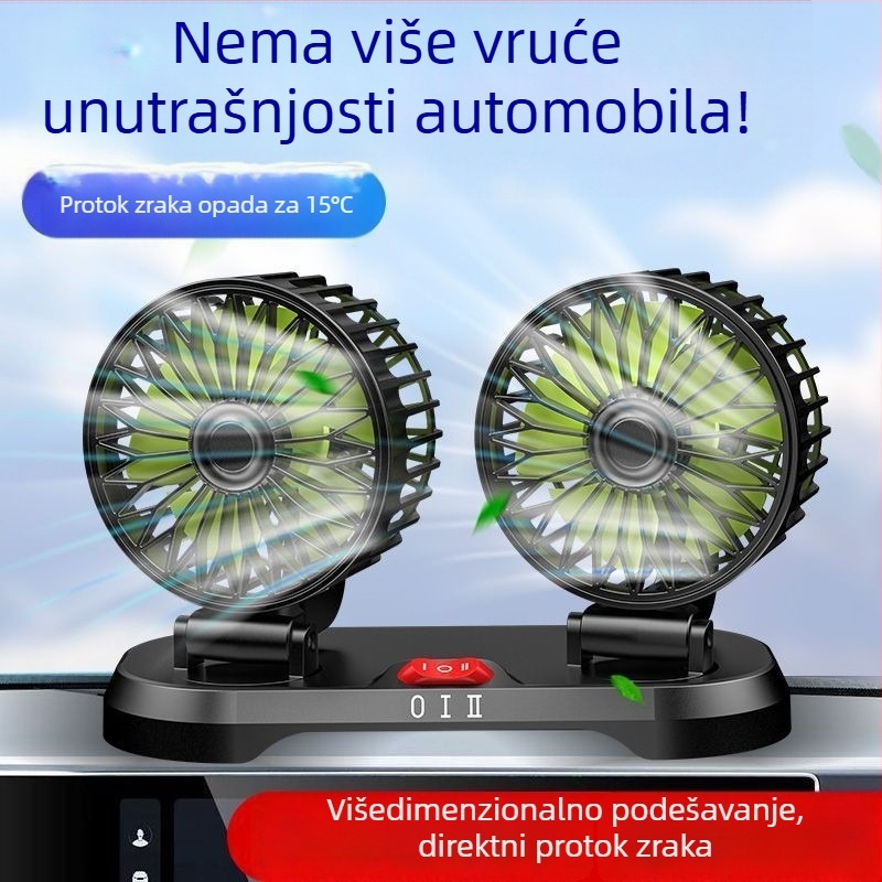 Automobilski ventilator s dvije glave, 12V za kombije, 24V za kamione, USB ventilator za hlađenje
