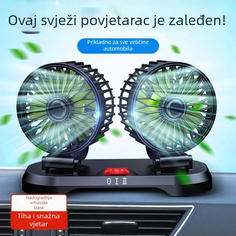 Automobilski ventilator s dvije glave, 12V za kombije, 24V za kamione, USB ventilator za hlađenje