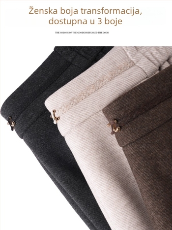 Ženske pantalone visokog stupa, od vune i smjese, široke, debela tkanina, patchwork detalj, jesen 2025