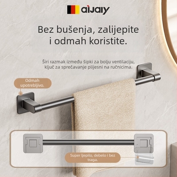 Držač za ručnike od Space aluminija, bez bušenja, zidni, nosivost 15 kg, završna plastifikacija sprejem