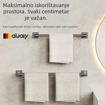 Držač za ručnike od Space aluminija, bez bušenja, zidni, nosivost 15 kg, završna plastifikacija sprejem