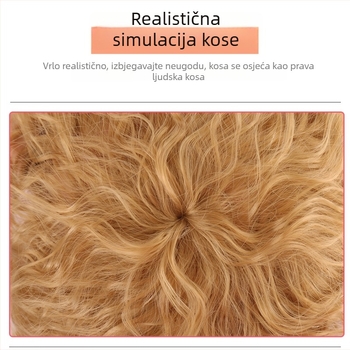 Top-piece wig za žene, voluminozan, termostabilna sintetička vlakna, kratka kovrčava frizura, prirodan izgled