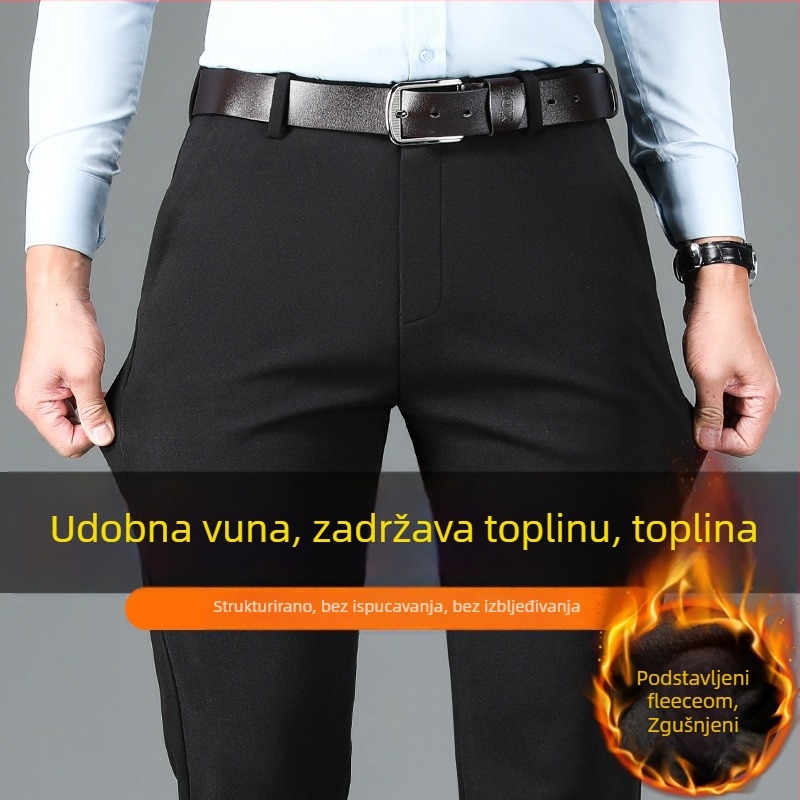 Muške casual hlače s flis podstavom (visokim strukom; zima; poliester)