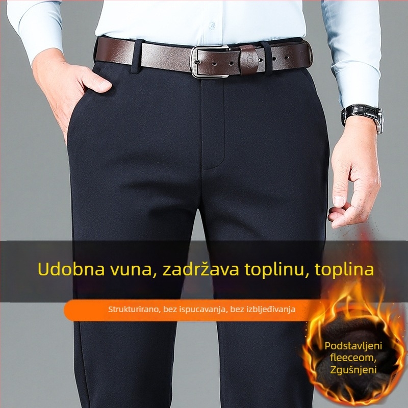 Muške casual hlače s flis podstavom (visokim strukom; zima; poliester)