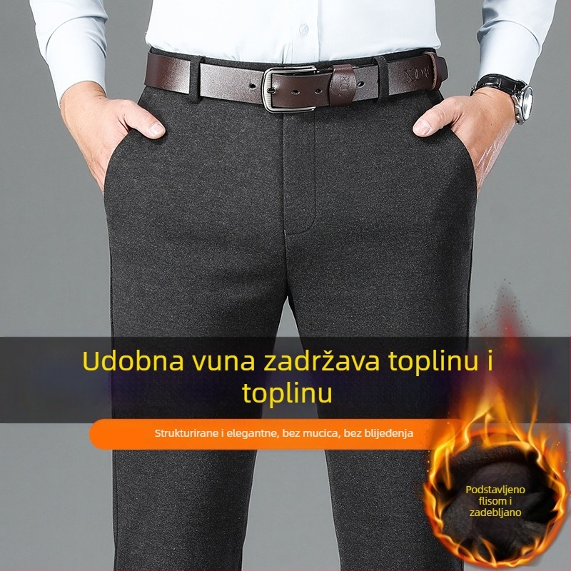 Muške casual hlače s flis podstavom (visokim strukom; zima; poliester)