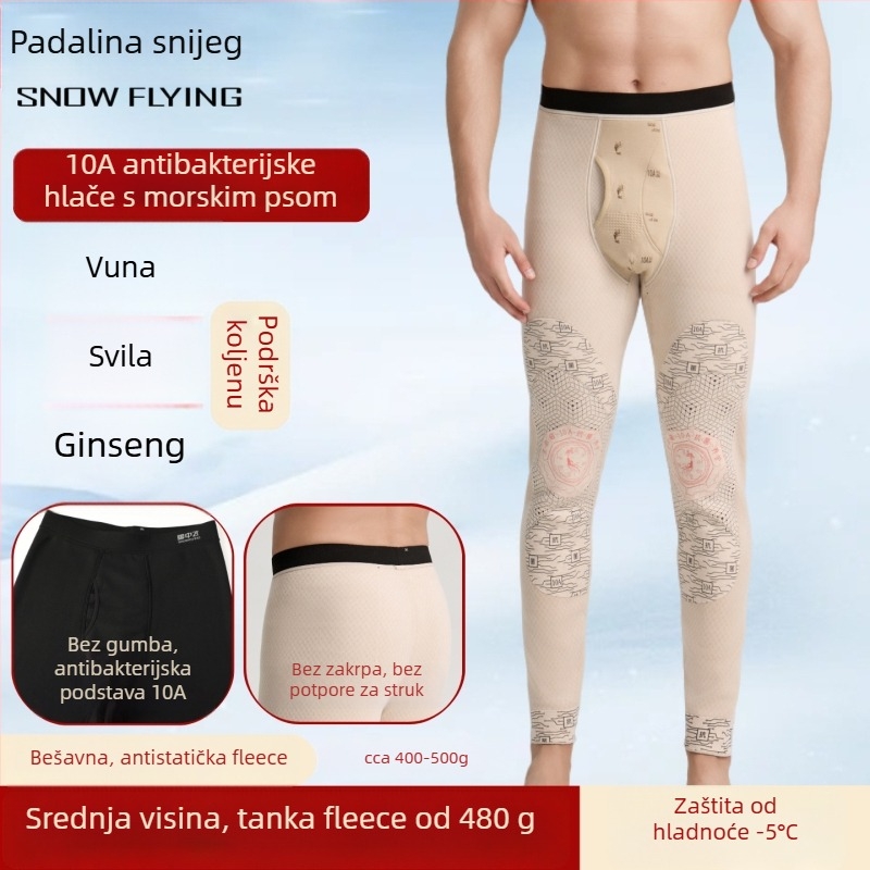 Muške termalne hlače visokog struka s flis podlogom — oblikuju tijelo i održavaju toplinu; 100% akrilna vlakna; jednoslojni; ekstra debeli materijal