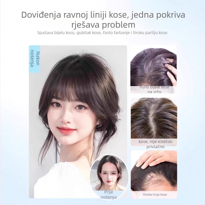 Dio peruke s mrežastim pramenima leptira, prirodna kosa, model 712, ravni dio, može se bojiti i uvijati