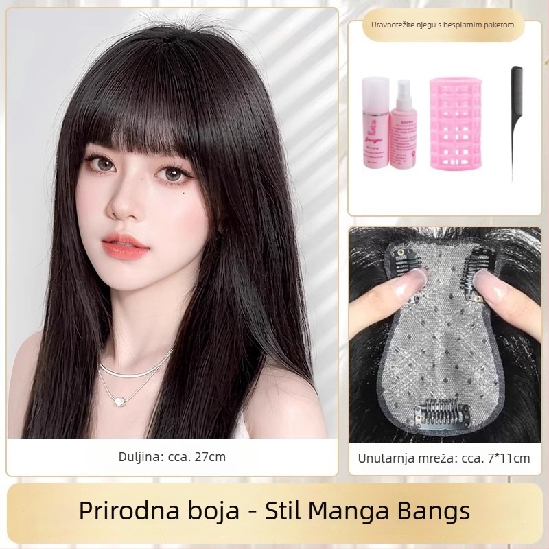 Dio peruke s mrežastim pramenima leptira, prirodna kosa, model 712, ravni dio, može se bojiti i uvijati