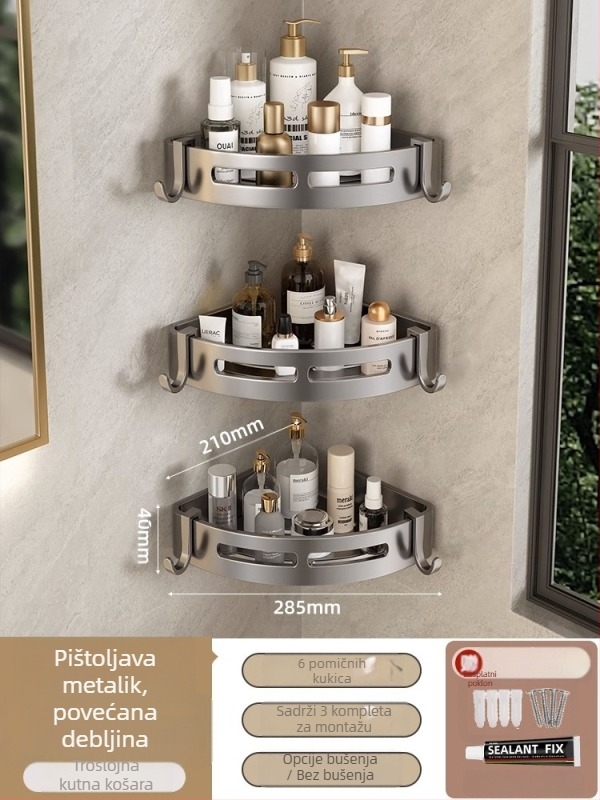 Trokatni zidni regač za kupaonicu – aluminijska legura, površina: sprej plastika, nosivost 10 kg, 1–3 razine, stil: lagani luksuz